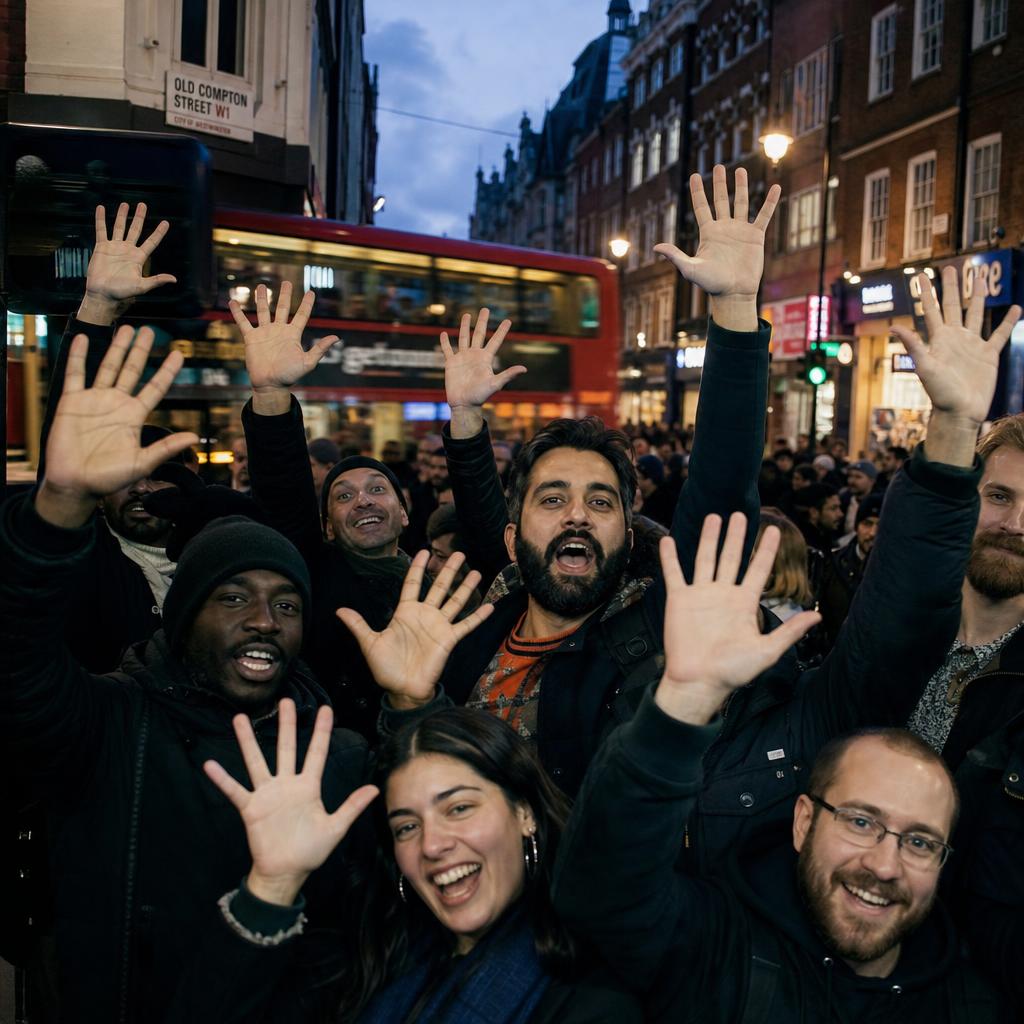 London crowd raising hand turkeys